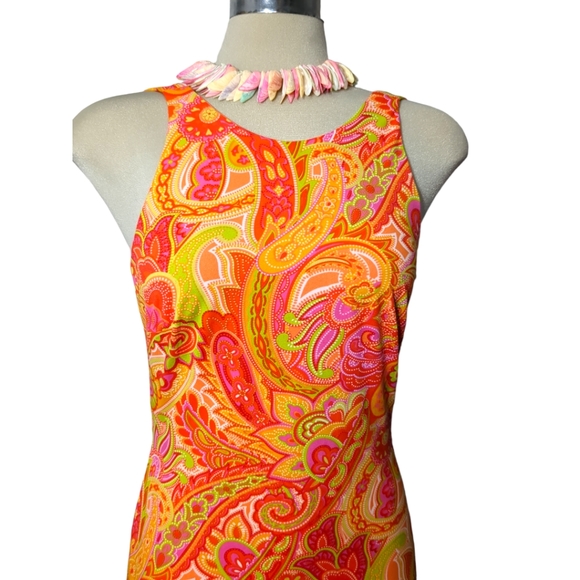Scene SIZE 4 orange made in Canada maxi dress paisley pattern - Picture 5 of 14